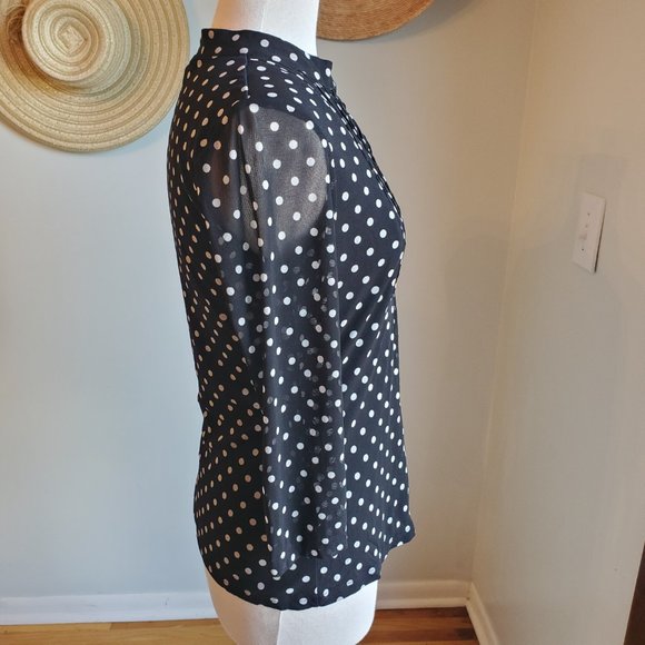 INC Black and White Polka Dot Pleated Button Top - Picture 4 of 6